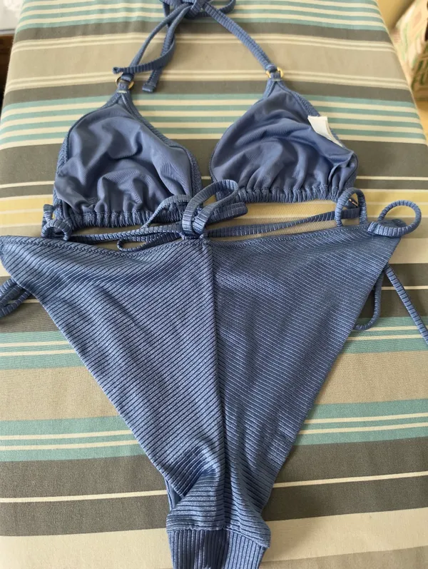 Aerie Blue Ribbed String Bikini Set XL - Image 9