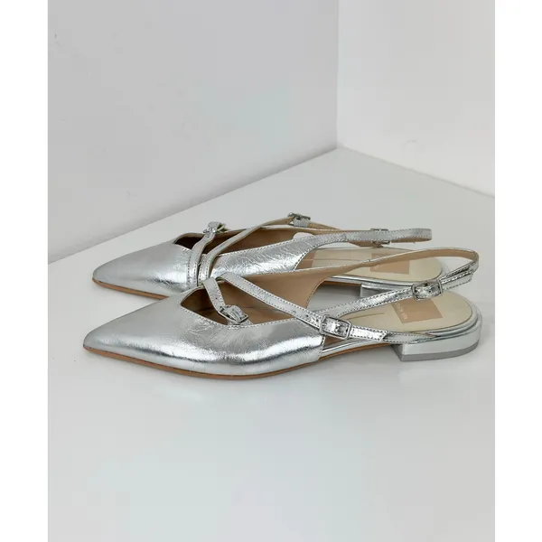 NEW Dolce Vita Pamla Sling Back Metallic Leather Flats Shoes Silver US 8.5 - Image 5