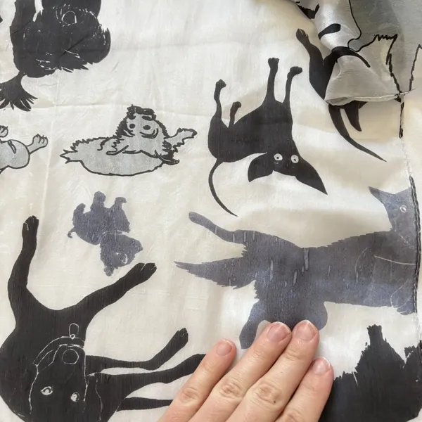 Vintage Dog Lover Womens Scarf 100% Silk Shawl Gray‎ Feminine Whimsy Coquette - Image 5