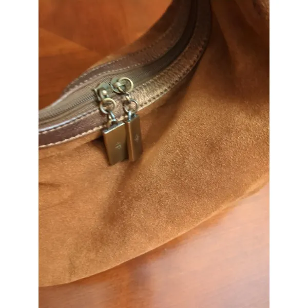 Donald Pliner Camel Suede/Metallic Cresent Studded Trim Hobo Purse - Image 16