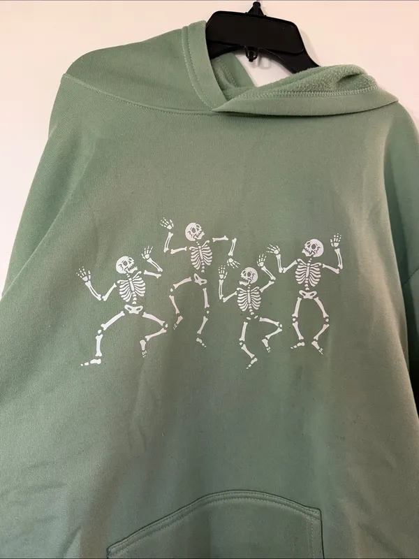 Sage Green Hoodie with White Dancing Skeletons - Image 2