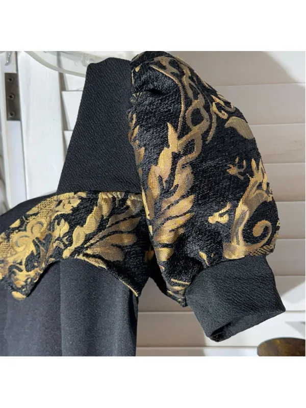 Vintage Y2K black gold brocade top puffed cocktail elegant whimsigoth glam M - Image 4