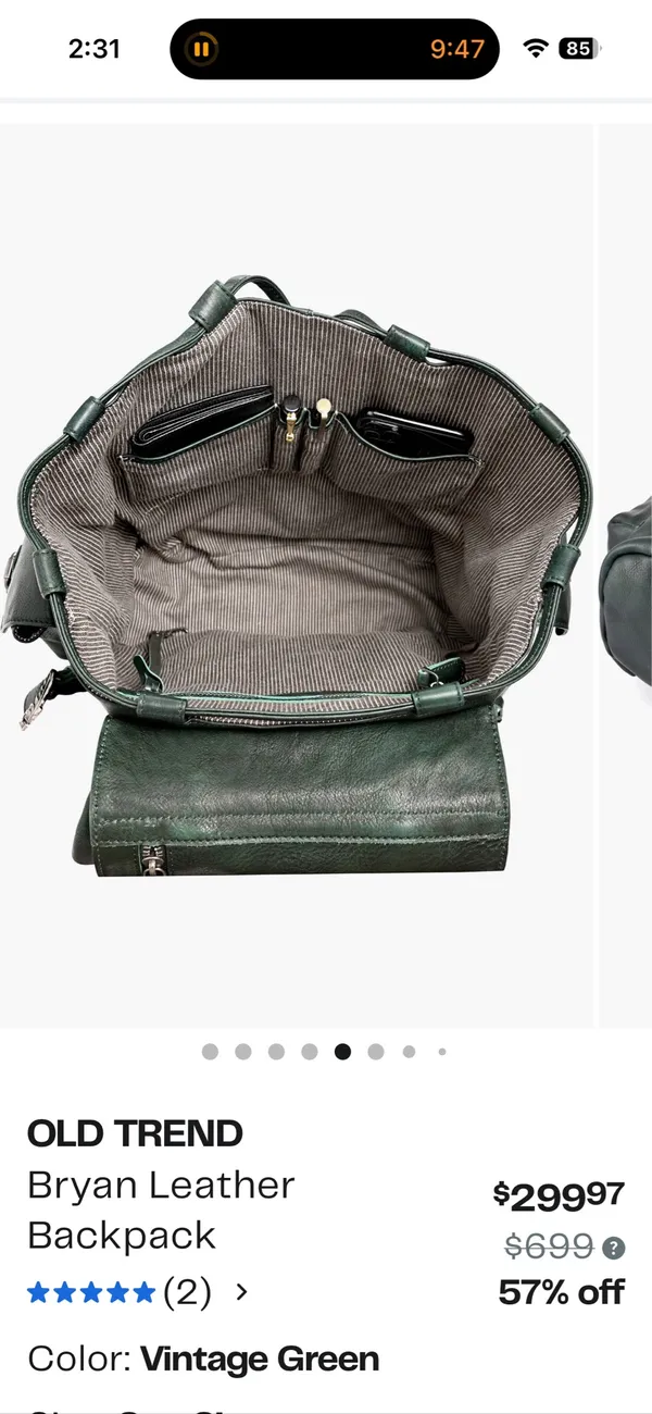 Old Trend Bryan Leather Backpack Green - Image 2