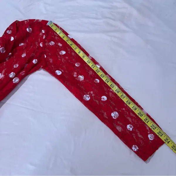 Susan Graver Red Lace White Polka Dot Scoop Neck Tank Sheer Open Cardigan‎ Set - Image 10
