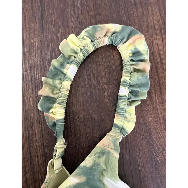 Aerie Women's‎ Olive Fun Printed Ruffle Scoop Bandeau Bikini Top Size Large NWT - Image 5