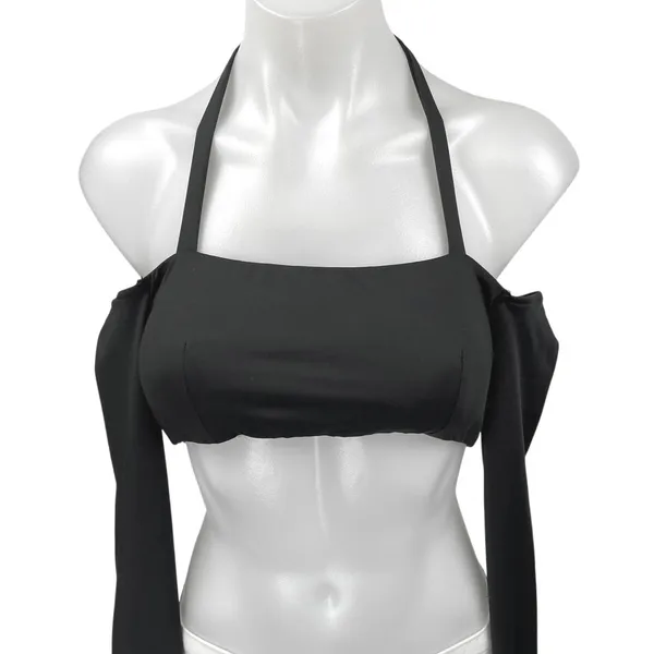 Edikted Women's Black Halter Tie Long Cold Shoulder Backless Cropped Top Size S - Image 3