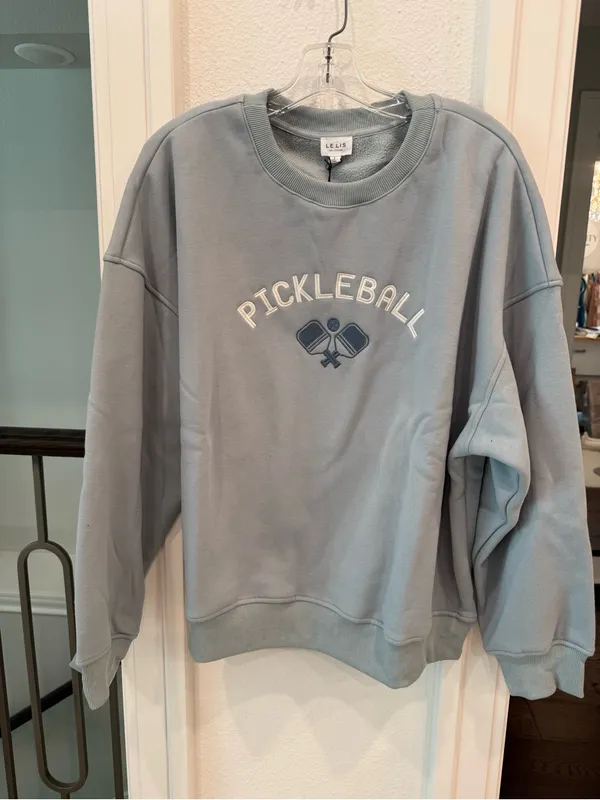 LE LIS Pickleball Graphic Fleece Sweatshirt Blue Oversized NWT Large - Image 3