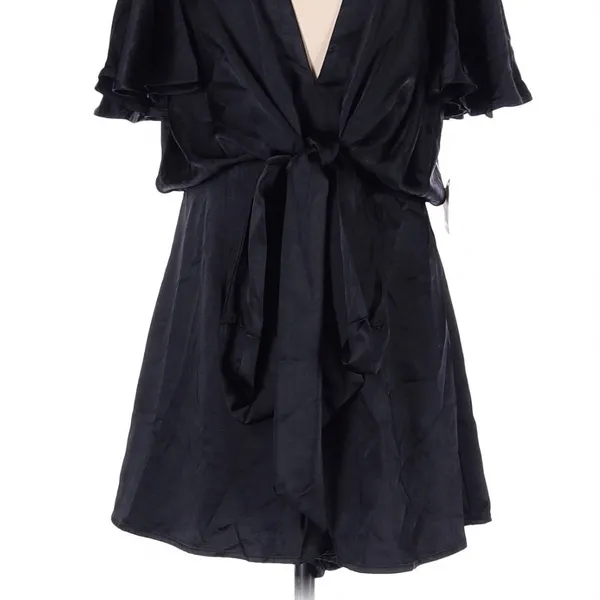 Altar'd State Black Satin Romper Small Flutter Sleeve Tie Front Coquette Party - Image 4
