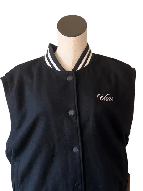NWT Vans Off The Wall Varsity Letterman Vest Wool Blend Black SZ-M - Image 6
