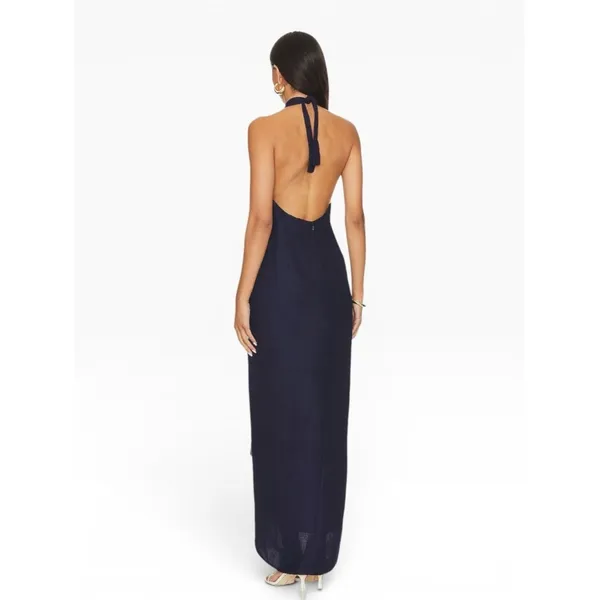 NWT‎ Onia Air Linen Halter Open Back Maxi Dress Deep Navy Medium - Image 2
