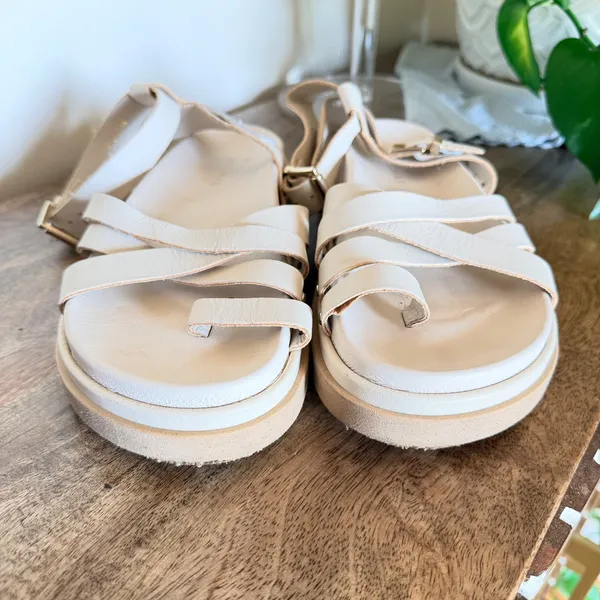 ALOHAS Cream‎ Leather Gladiator Sandals Womens EU36 Toe Loop Chunky Platform - Image 6