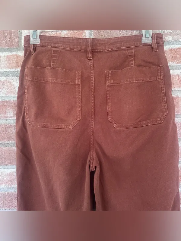 Quince High Rise Cropped Wide Straight Pants Women’s 31 Rust Orange Twill - Image 6