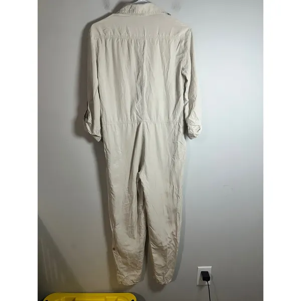 Banana Republic Women Beige‎ Utility Safari Boiler Suit Jumpsuit Roll Tab Sleeve - Image 10