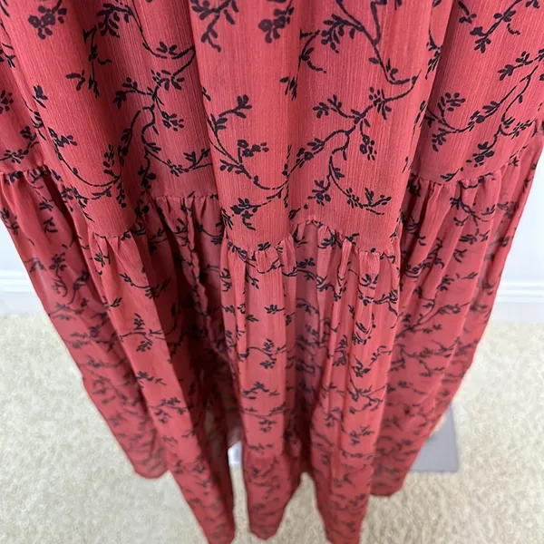 NWT bohme Smocked Tiered Maxi Dress Sheer Sleeves Rust with black design size S - Image 5