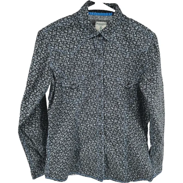 Panhandle Rough Stock Bluse Cape Coral Button Down Pearl Snap Geometric Blue S - Image 2