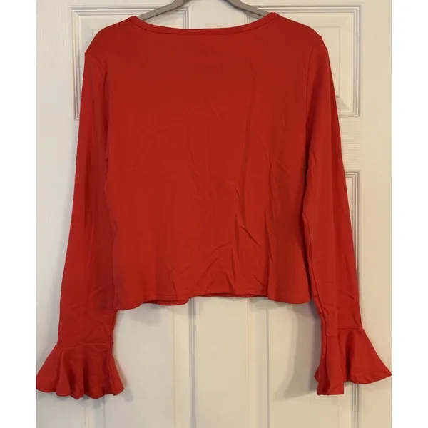 Maeve by Anthropologie Top Cropped Size Large Red Fitted Bell‎ Sleeve Party Boho - Image 4