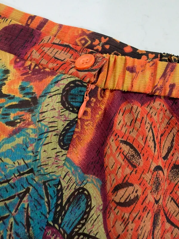 Coldwater Creek Orange Floral Patchwork Midi Skirt - Image 9
