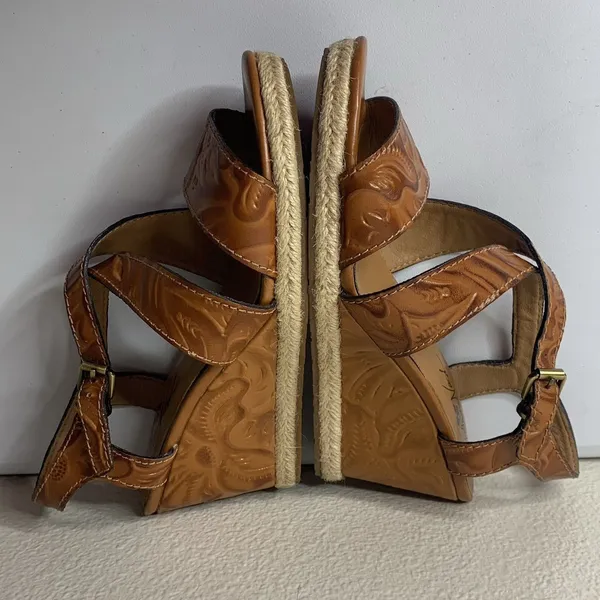 Patricia Nash Rafa Tooled Brown Leather Wedge Sandals Espadrilles Women’s Sz 5 - Image 5