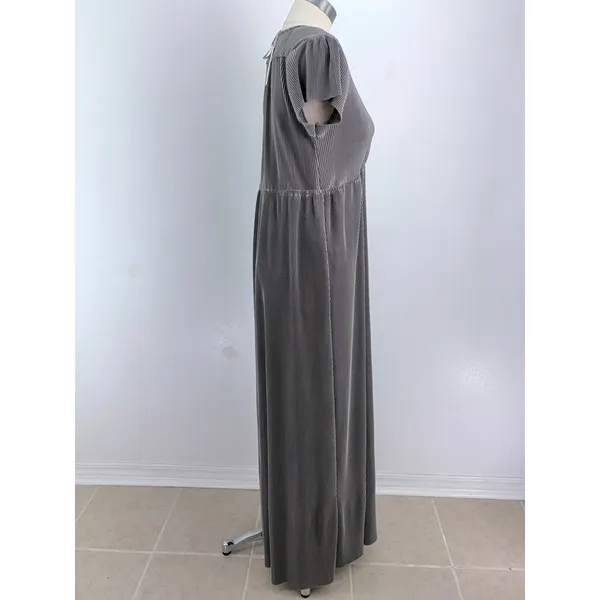 Baltic Born Maxi Dress Grey Micro Pleated V-Neck Short Sleeve XXXL - Image 2