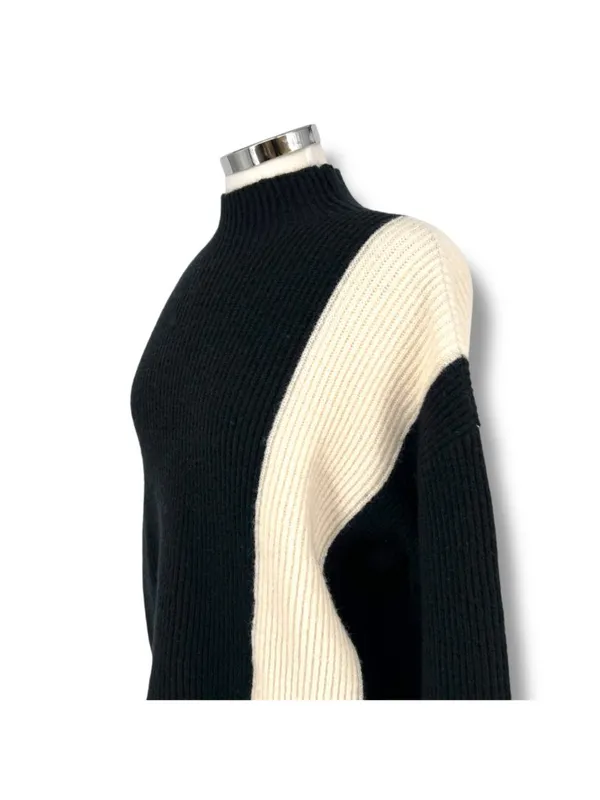Commense Miss Paris Black White Colorblock Minimalist Knit Sweater Size Small - Image 5