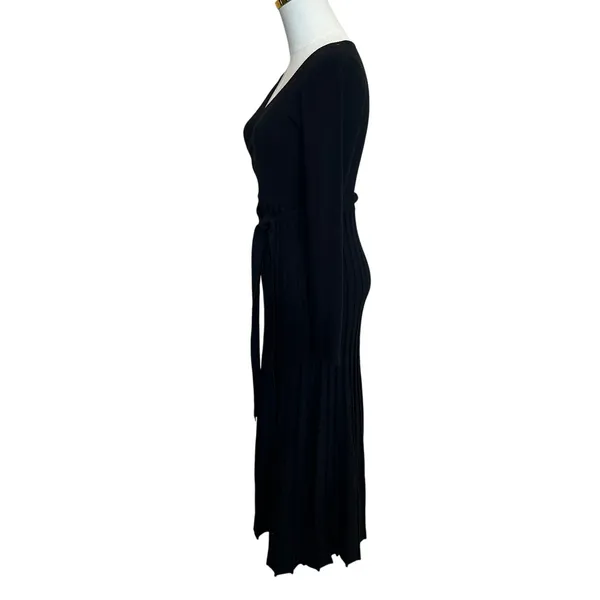 Area Stars Black Knit Midi Wrap Dress XS Pleated Fit Flare Career Designer $175 - Image 7