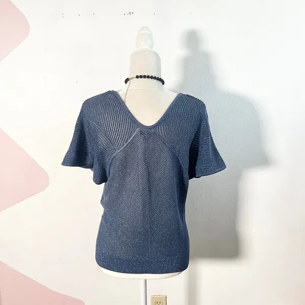 Vintage Express Sweater Top Small Blue Metallic 2000s Y2K Mc Bling - Image 2