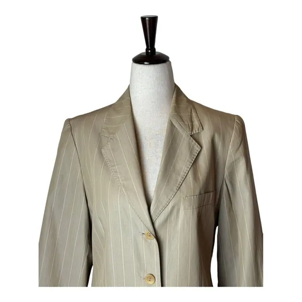 Max Mara Tan Striped Single Breasted 3 Button Lightweight Blazer Size 10‎ - Image 3