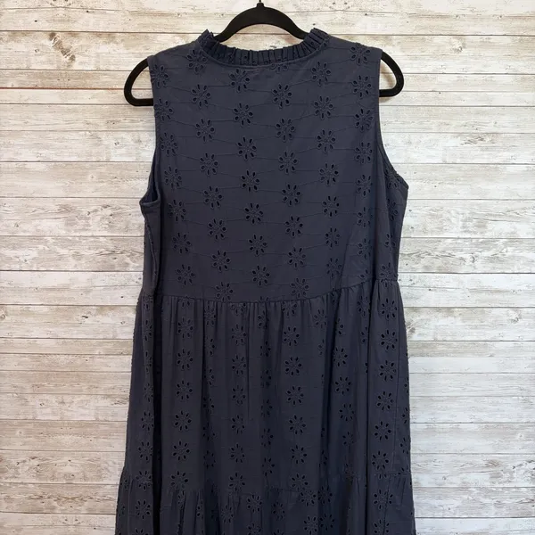 Sweet Magnolia Womens L Maxi Dress Navy Blue Eyelet Cotton Boho Coastal Tassel - Image 6