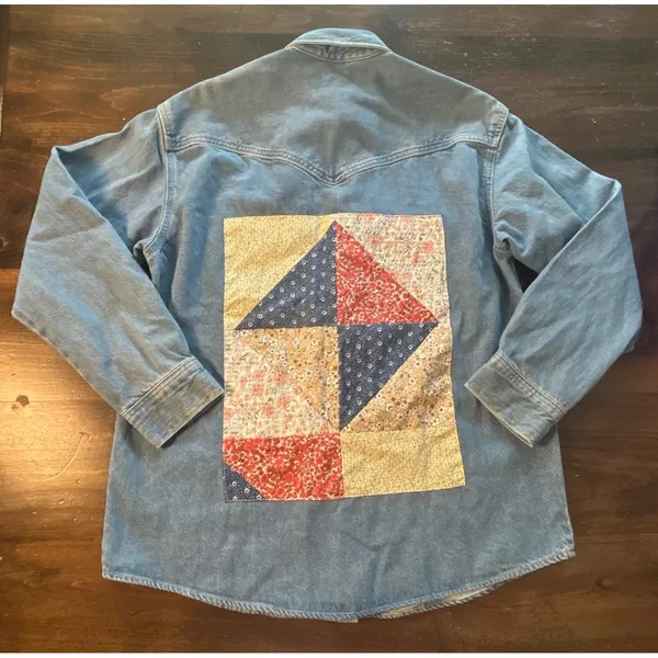 Levi's Premium Dorsey Patchwork Western Shirt Sm Pearl Snaps NWT Oversized Baggy - Image 5