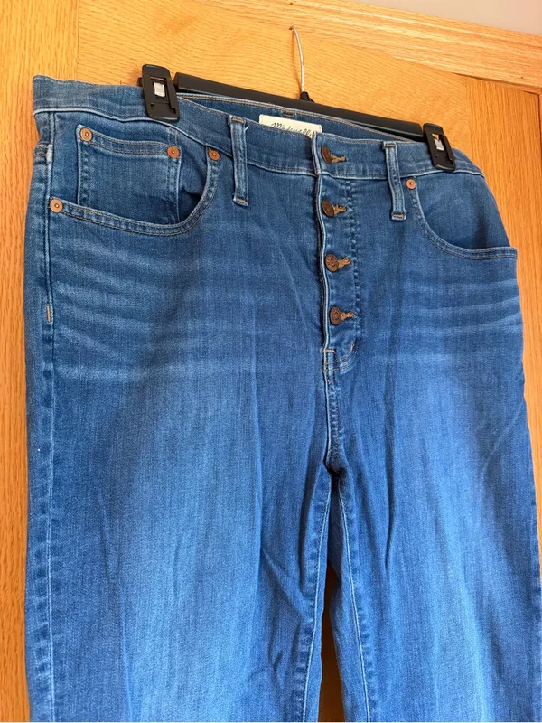 Madewell Cali Demi Boot Button Fly Jeans Blue Denim Raw Frayed Hem Size 31 - Image 2
