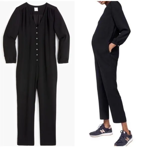 Hatch x J. Crew Women's Button Up Maternity Long Sleeve Jumpsuit Black Sz 0 - Image 2