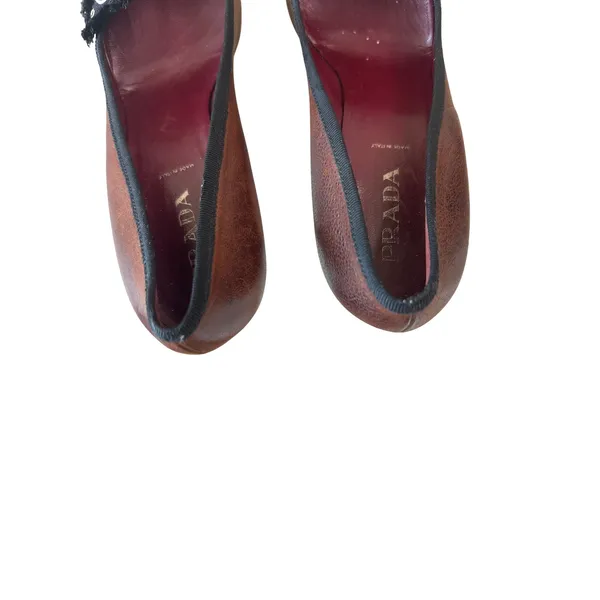 Prada Vintage Brown Leather Studded Grommet Bow Pumps Pointed Toe IT40 9.5 - Image 4