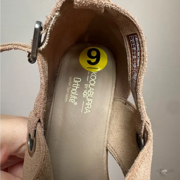 Koolaburra by UGG NWOT Ortholite Suede Taupe Heeled Kaiah‎ Sandals Size 9 - Image 3