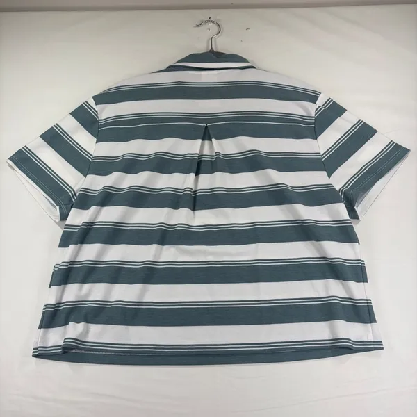 All In Motion Womens Striped Polo Tee Teal White Moisture Wicking‎ Size Large - Image 3