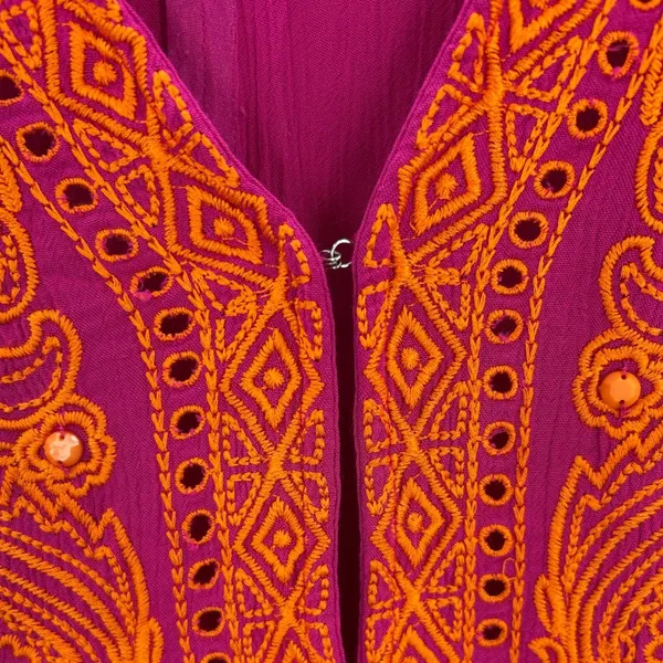 Soft Surroundings‎ Womens Fuchsia Orange Embroidered Kaftan Swim Coverup Sz S/M - Image 5