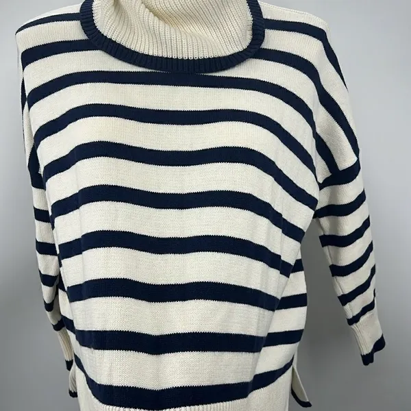 Loft medium striped long sleeve cotton poly blend sweater - Image 2