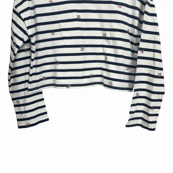 Madewell Sz S Navy Blue White Striped Cropped Top Cross Stitch Long Sleeve NWT - Image 3