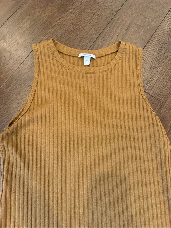 Nine West Ribbed Sleeveless Midi Dress - Mustard Gold Size Large - C73-032 - Image 3