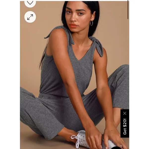 Lulus Belmore Heathered Charcoal Grey Ribbed Sleeveless Jumpsuit Size Medium - Image 2