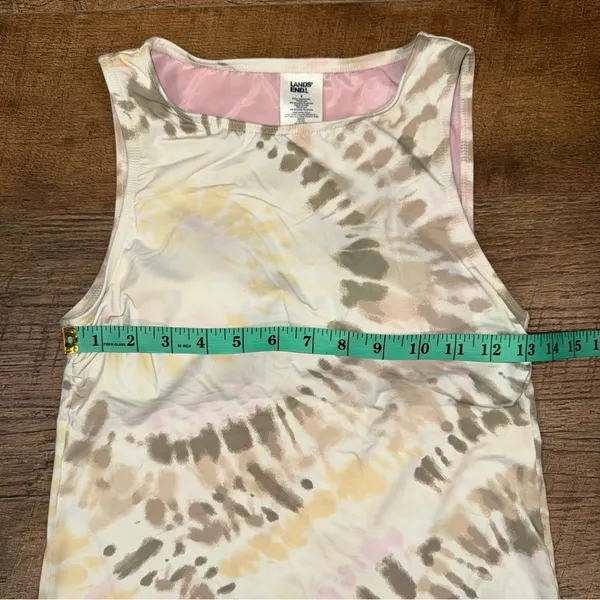 Lands' End Womens Chlorine Resistant High Neck Tankini Swim Top White Tie Dye - Image 9