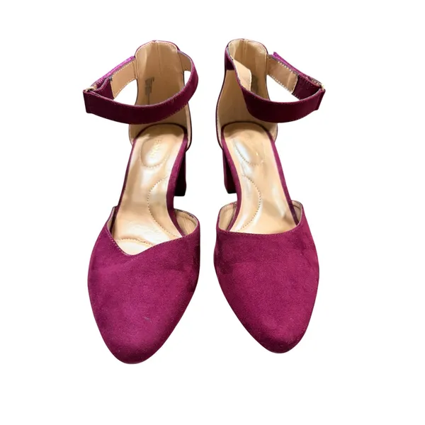 Lane Bryant Burgundy Faux Suede Block Heel Ankle Strap Pumps Womens 10W Wine - Image 2