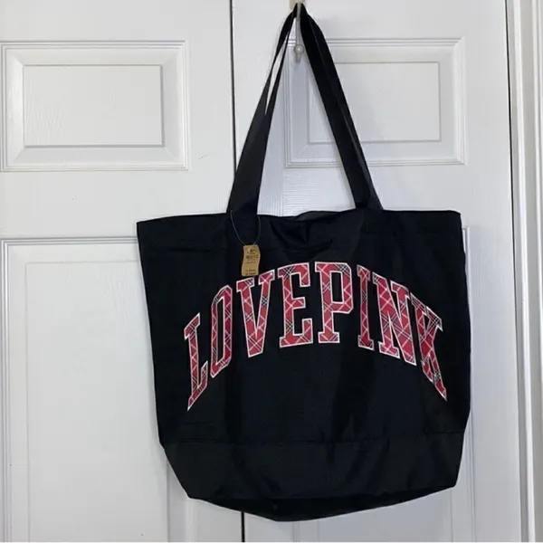 Pink Victoria's Secret Black Weekender Bag - Image 2