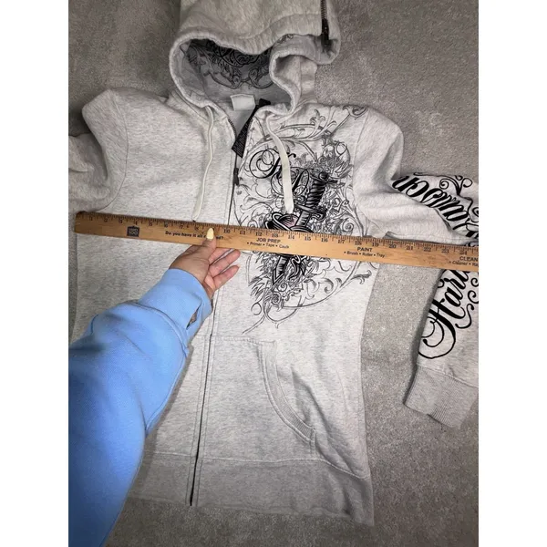 harley davidson zip up hoodie womens heart daggar L Script Split Zip Hood - Image 12