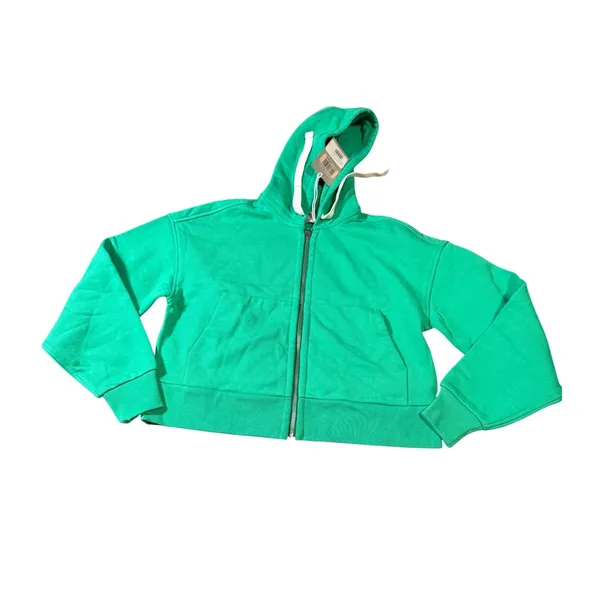NWT Everlane Track 100% Organic‎ Cotton Full Zip Hoodie Crop Jade Green Size XXS - Image 3