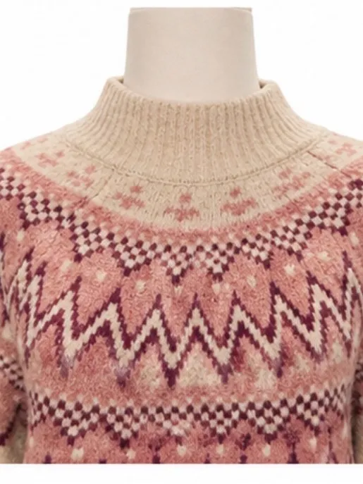Max Studio Fair Isle Mock Neck Sweater Pink Cream Women’s Medium - Image 2