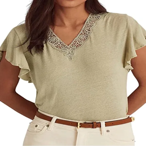Lauren‎ Ralph Lauren Linen-Blend Jersey Flutter-Sleeve Shirt, Sage, M $89 - Image 2