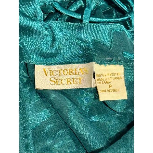 Vintage Victoria’s Secret Teal Floral Burnout Lace Up Slip Dress Petite P - Image 8