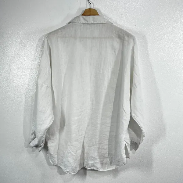 Zara 100% Linen Relaxed Fit Button Down Shirt Oyster White Sz Large‎ Casual Boho - Image 4