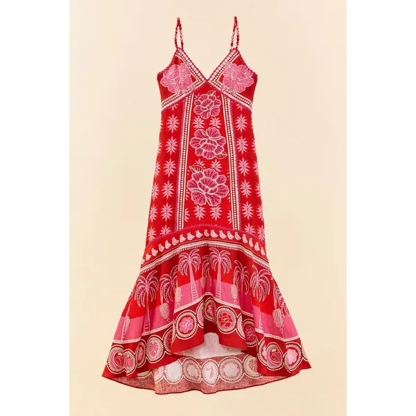 Farm Rio Red Summer Sunrise Maxi Dress 100% linen XL - Image 10