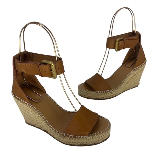 See by‎ Chloe Glyn Leather Espadrille Wedge Sandals Brown Size 36 - Image 7